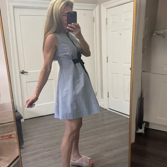 & Other Stories Paris Atelier Blue Shirt Dress with Black Waist Tie – Size US 4 - Picture 2 of 10